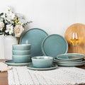 GBHOME Ceramic Dinnerware Sets for 4, 12 Pieces Stoneware Plates and Bowls Sets, Scratch Resistant Dishes, Dishwasher & Microwave Safe, Reactive Glaze-Malachite Green-Ruum Studio Home