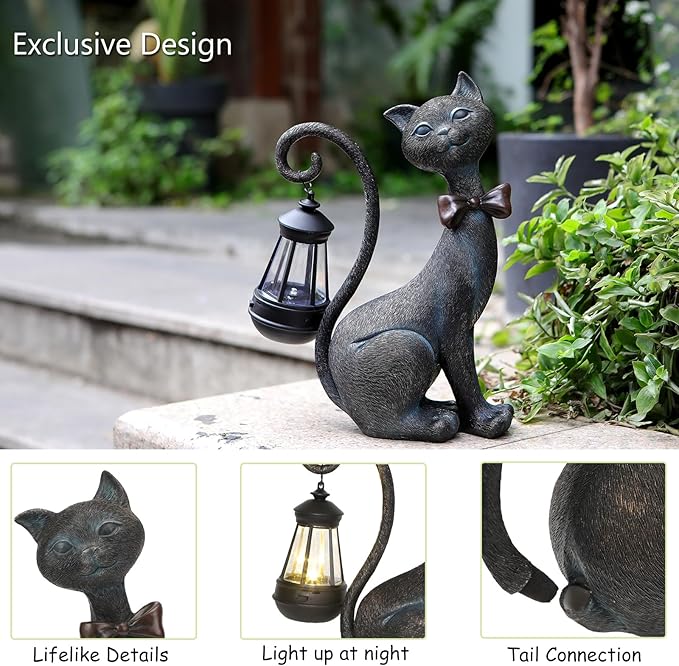 Whimsical Outdoor Cat Statues with Solar Garden Lantern:Cat Garden Statues for Outside Fall Decor Clearance,Outdoor Figurine for Yard Art Lawn Ornaments Patio Balcony Home House - Birthday Gifts-Ruum Studio Home