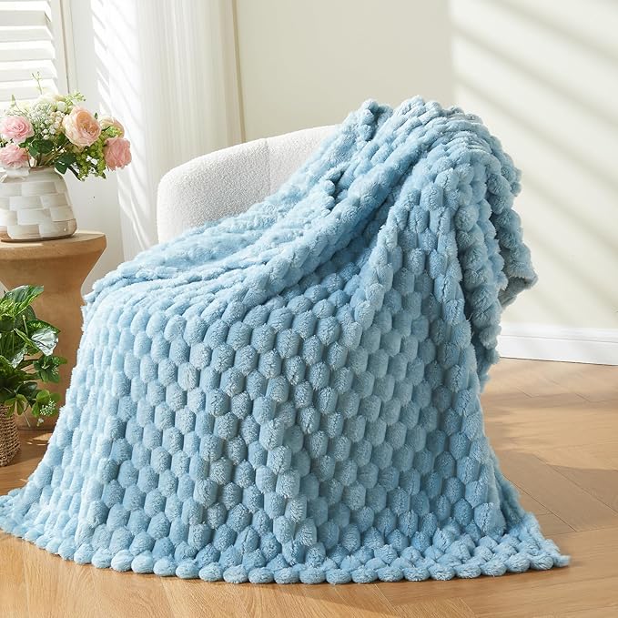 NEWCOSPLAY Super Soft Twin Blanket Blue Premium Silky Flannel Fleece 3D Clouds Stylish Jacquard Lightweight Bed Blanket All Season Use 350GSM (Blue, Twin(60"x80"))-Ruum Studio Home
