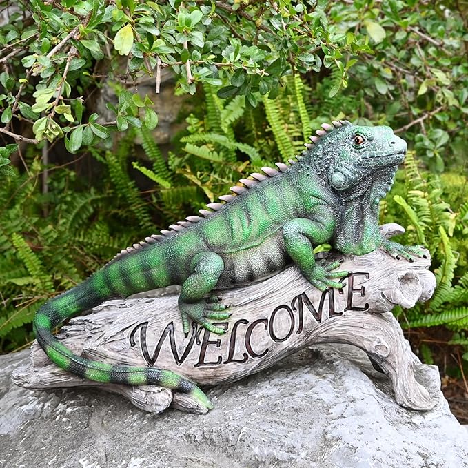 Chameleon Figurine Lizard Garden Decor: Big Iguana Figure Outdoor Statue Resin Yard Decoration Porch Large Sculpture Lawn Outside Flowerbed Accessories Welcome Sign-Ruum Studio Home