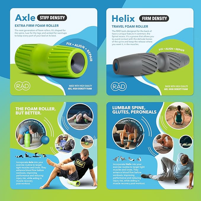 RAD Back Relief Massage Set – Myofascial Release Bundle for Back Pain, Muscle Recovery, and Mobility - Includes Exercise Foam Rollers, XL Peanut Massage Ball, and Neuro Ball Foot Roller-Ruum Studio Home