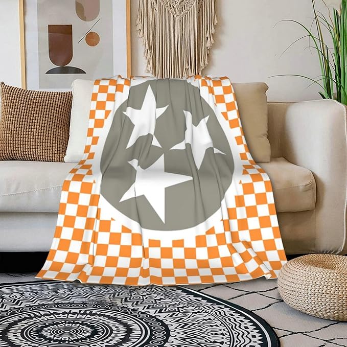 HGOD DESIGNS Tennessee Throw Blanket Ultra Soft Warm All Season Tennessee Orange Grey Star Flag Decorative Fleece Blankets for Bed Chair Car Sofa Couch Bedroom 50"X60"-Ruum Studio Home