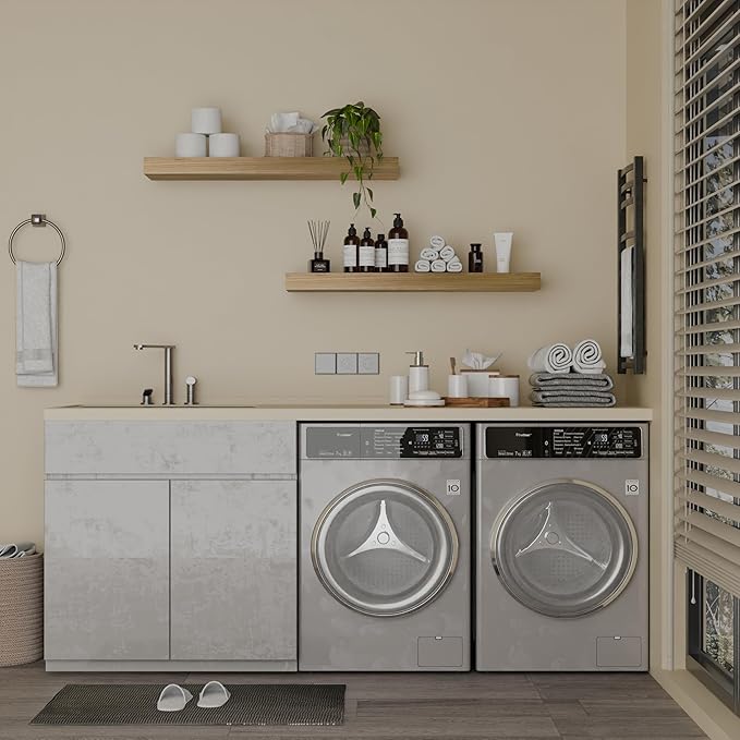 IAE Floating Wall Shelves 24 inch,Bathroom Shelves Wall Mounted,Invisible Shelves Floating Kitchen Shelves,Wooden Wall Shelves with Brackets for Living Room Wall Mounted,Easy Install,Set of 2,Natural-Ruum Studio Home