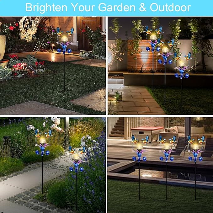 VCUTEKA Solar Lights Outdoor Metal Garden Stake Waterproof Crackle Glass Globe Garden Decor Blue Jay Bird for Pathway, Lawn, Patio, Yard-Ruum Studio Home
