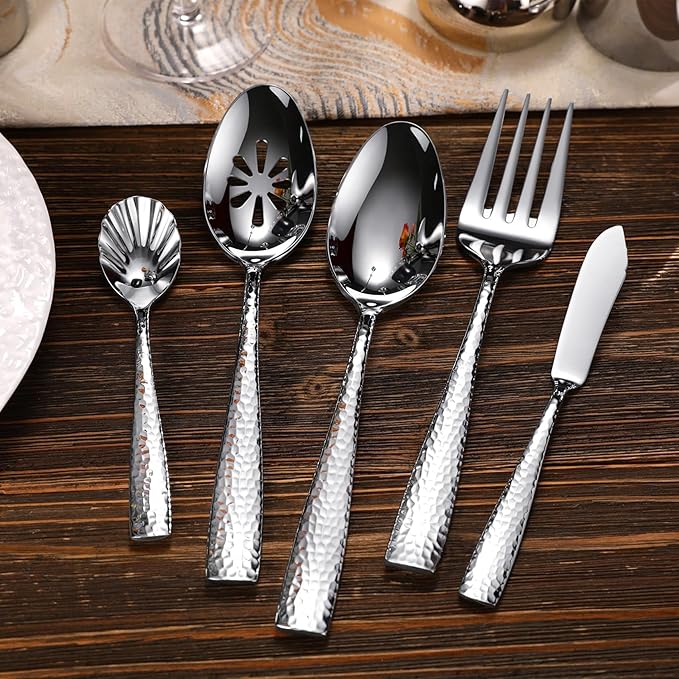 KEAWELL Premium 20/45/65 Piece Louis Hammered Silverware Set with Squared Edge, 18/10 Stainless Steel, Service for 4/8/12, Fine Flatware Set, Dishwasher Safe (45)-Ruum Studio Home