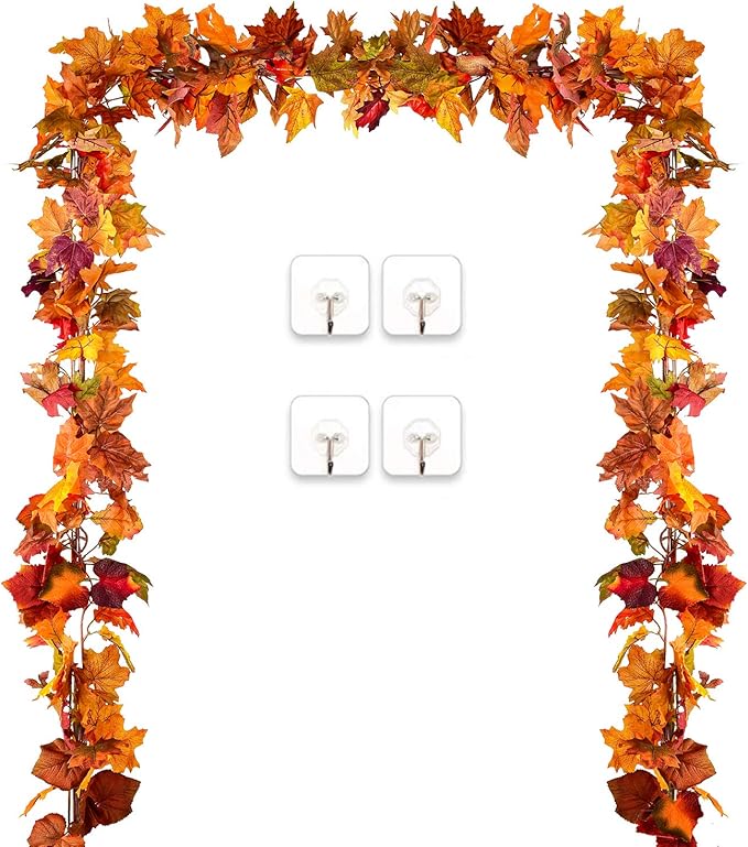 DearHouse 2 Pack Fall Garland Maple Leaf, 5.9Ft/Piece Hanging Vine Garland Artificial Autumn Foliage Garland Thanksgiving Decor for Home Wedding Fireplace Party Christmas (Orange)-Ruum Studio Home