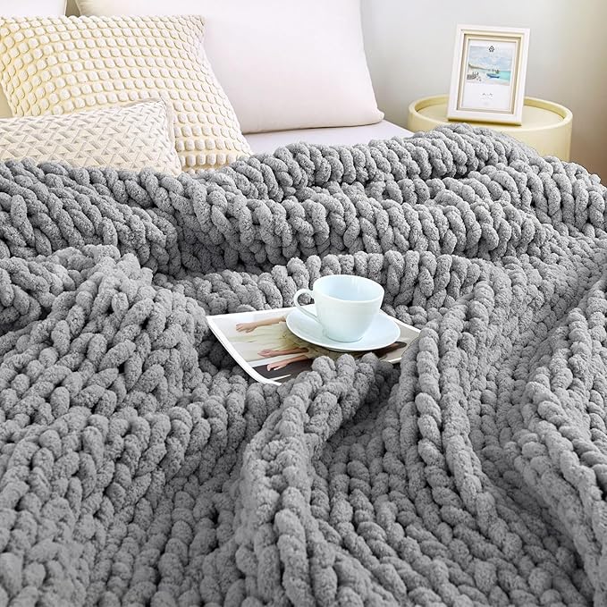 Admitrack Chunky Knit Blanket Throw, 100% Hand Knit Chenille Throw Blanket for Sofa & Home Decor, Soft and Cozy Knitted Throw Blankets (Dark Gray，51""x63""), XNR08-Ruum Studio Home