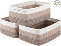 3 Pack Small Storage Baskets for Organizing, Cute Woven Decorative Gift Baskets for Shelves, Mini Closet Organizer Bins with Handles-13''Lx8.66''Wx5.11''H-Brown White-Ruum Studio Home