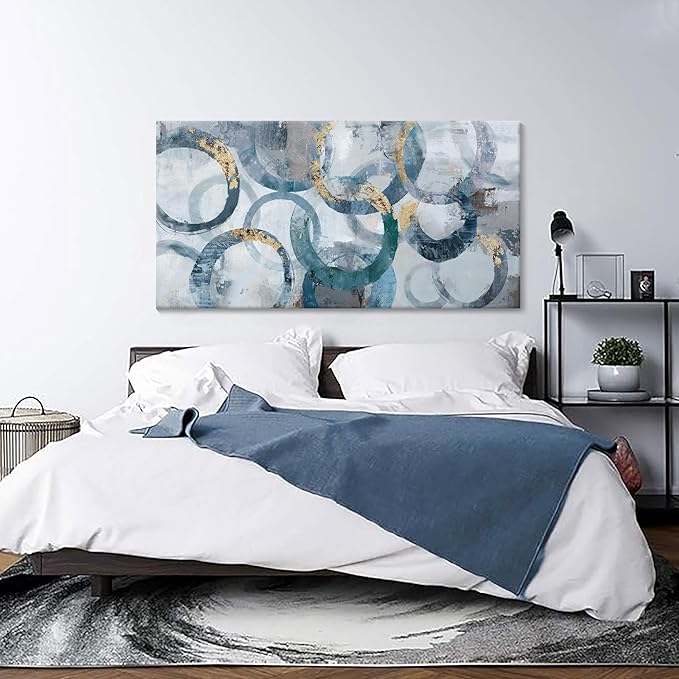 Mofutinpo Abstract Canvas Wall Art for Living Room, Modern Minimalist Wall Pictures Painting - Blue and Teal Room Decorations, cliques Framed Wall Art for Bedroom Office Artwork 20×40IN-Ruum Studio Home