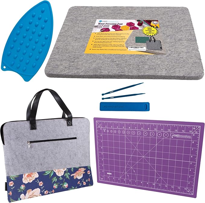 100% New Zealand Wool Pressing Mat for Quilting - Best Portable Wool Ironing Mat for Quilters - Includes Travel Bag, Cutting Mat, Iron Rest & Sewing Accessories and Supplies - 13.5"x17"x0.5" Iron Mat-Ruum Studio Home