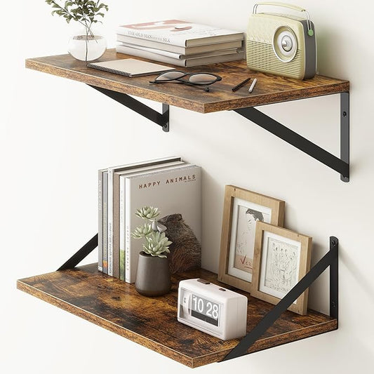 Fun Memories 20 Inch Floating Shelves, Deep Wall Shelves for Kitchen, 20 x 12 Floating Shelf for Living Room, Bedroom, Farmhouse Floating Shelves for Home Decor Storage, Rustic Brown, Set of 2-Ruum Studio Home