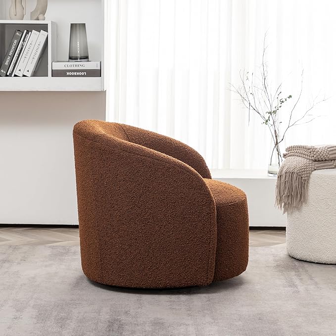 KINWELL 34" W Mid Century Modern Swivel Barrel Chair, Round Upholstered Boucle Swivel Accent Chairs, No Assembly Sofa Chair for Living Room Bedroom Reading Apartment Lounge Nursery-Ruum Studio Home