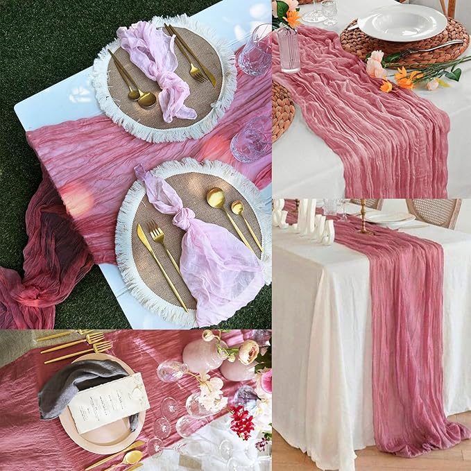 12 Pack Dusty Rose 10FT Cheesecloth Table Runner 20 x 120 Inch Long Rustic Gauze Fabric Cheese Cloth Table Runner for Wedding Bridal Baby Shower Table Decorations Boho Sheer Birthday Party Table Decor-Ruum Studio Home