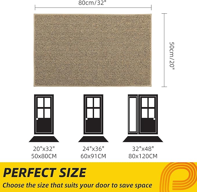 JSEI Dirt Trapper Door Mat 20"x32" Non-Slip Washable Entrance Mat, Dog Doormats, Absorbent & Fade-Resistant Floor Mats, Low Profile Welcome Mats for Entryway, Front Door, and Inside Entrance, Beige-Ruum Studio Home