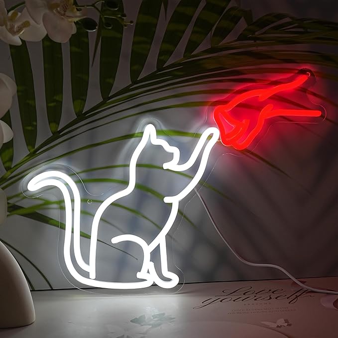 LISIGNVE Cat Handshake Neon Sign Human Beings and Animals Neon Light for Wall USB Light Up Sign Cat Led Sign for Pet Shop Bedroom School Museum Zoo (16.5”*12.6”)-Ruum Studio Home