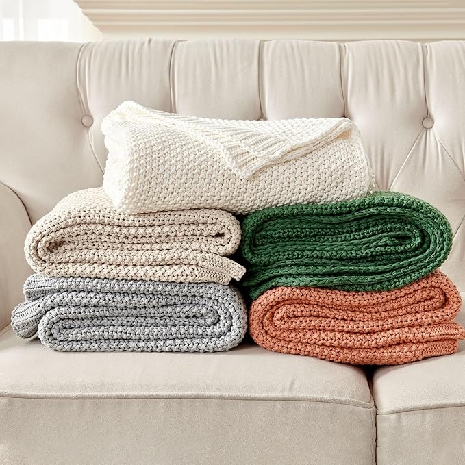 Joydeco Chunky Cable Knit Throw Blanket, Lightweight 100% Cotton Soft Cozy Throw Twin Blanket for Couch Bed and Sofa, Rustic Breathable Farmhouse Blanket Gift for Women Men(Grey, 51"x63")-Ruum Studio Home