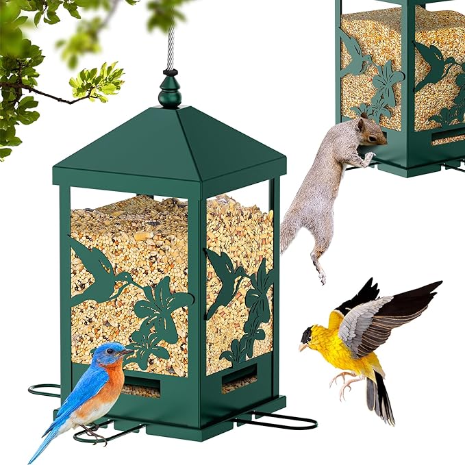 Squirrel Proof Bird Feeders for Outdoors, 6LBS Extra Large Capacity Hanging Metal Bird Feeder with Weight-Activated Perches, Wild Bird Feeders for Outside Finch, Cardinal, Blue Jay-Ruum Studio Home