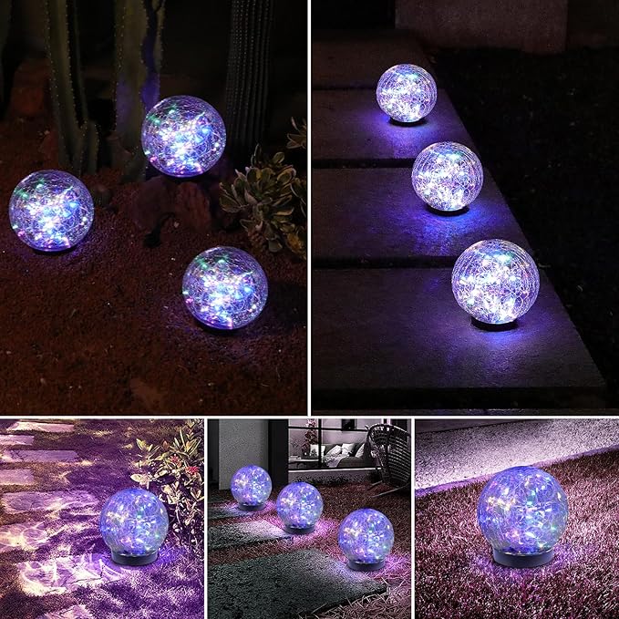 Solar Globe Lights Outdoor Waterproof-Solar Balls-Solar Garden Lights-Orbs for Outside 2 Pack Cracked Glass Ball for Lawn Patio Yard Backyard Decorations-Ruum Studio Home