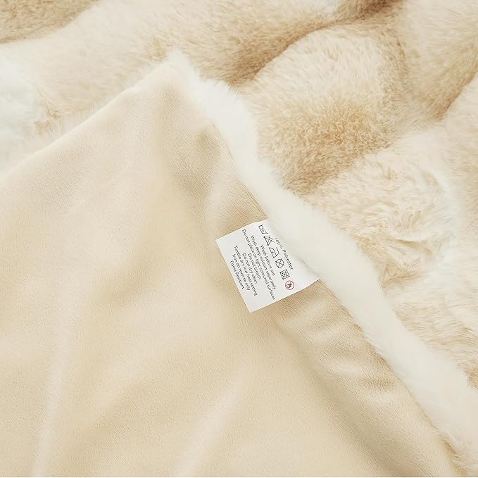 Tie-dye Camel Faux Fur Rabbit Thick Throw Blanket for Couch Living Room 50x60 Fluffy Bed Furry Comforter Soft Blanket Best Housewarming Home Gifts 860 GSM-Ruum Studio Home