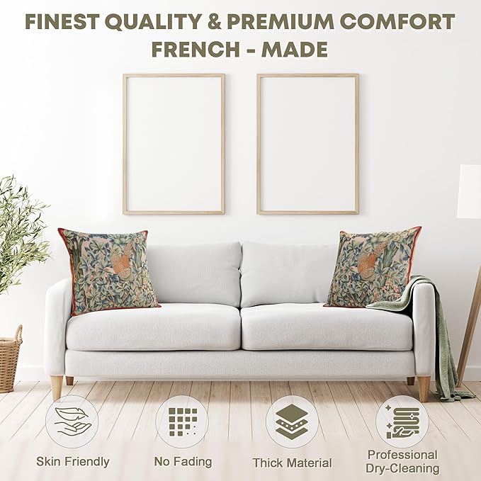 Charlotte Home Furnishings Decorative Tapestry Pillow Cover 19x19 in, Green Pheasant Couch Throw Pillow Cover, French Country Square Cushion Cases for Bed Room Home Decor, Soft Cotton Jacquard Woven-Ruum Studio Home