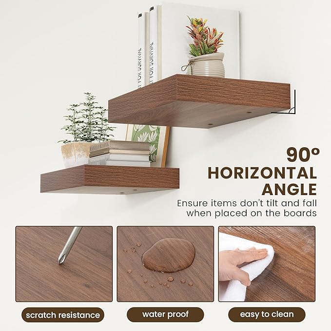 Deep Floating Shelves for Wall | 16 Inch Wide x 12 Inch Deep Floating Shelves Set of 2 | Rustic Walnut Wide Wall Shelves | Bookshelf Laundry Shelf TV Shelf-Ruum Studio Home