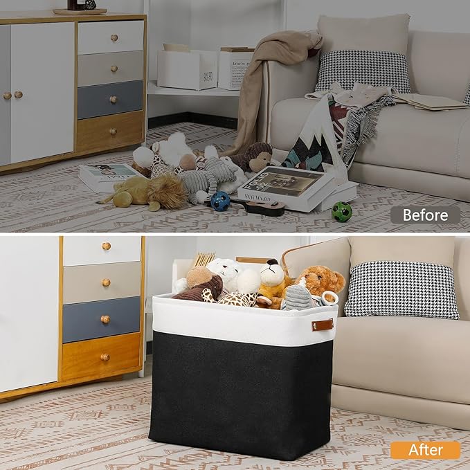 DULLEMELO Fabric Storage Baskets 3 Pack - 17x12x15 inch Large Foldable Fabric Organizer for Storage Decorative Storage Bins for Home,Closet(White&Black)-Ruum Studio Home