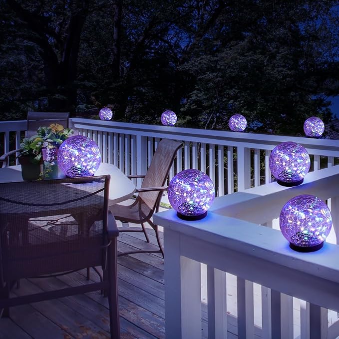 Solar Garden Lights Outdoor Waterproof, 4 Pack Cracked Glass Ball Light, Ground Landscape Garden Decor, Solar Globe Decorative for Pathway/Patio/Lawn/Yard (Multicolor, 4.7")-Ruum Studio Home