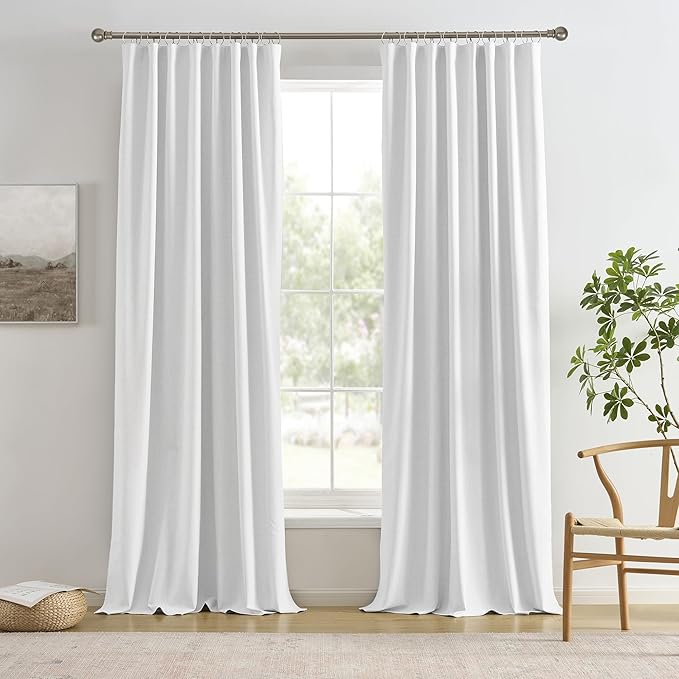 RAIN CITY Room Darkening Curtains 144 Inches Long 12 FT Back Tab Extra Long Solid Linen Textured Drapes for Living Room/Bedroom Wall Tall Curtains High Ceiling Long 2 Story Snow White-Ruum Studio Home