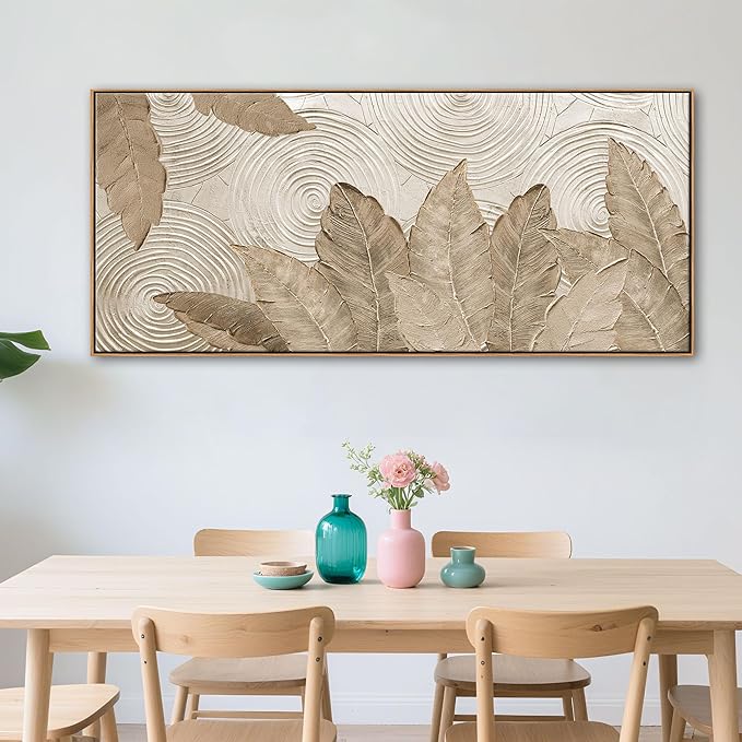 Minimalist & Modern Art for Bedroom Decor Framed Abstract & Textured Artwork for Walls Neutral & Contemporary Beige Pictures - 3D Artwork for Living Room and Boho Style 31×70IN-Ruum Studio Home
