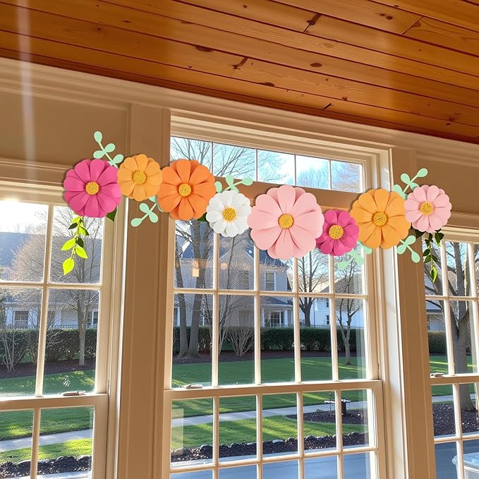 Paper Flowers Decorations for Wall, 3D Handmade Artificial Flowers for Wall Decorations, Pink Orange White, for Baby Girl Nursery Room Bulletin Board Decoration-Ruum Studio Home