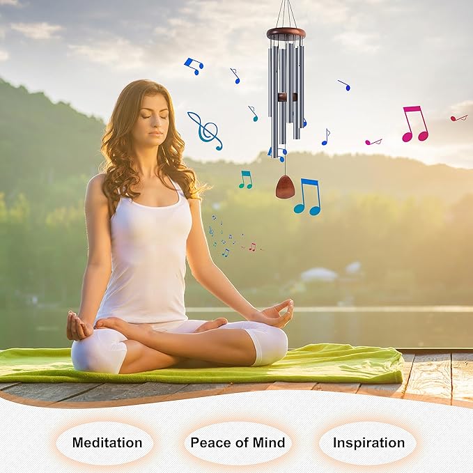 Large Aluminium Wind Chimes 37 Inches to Create a Zen Atmosphere Suitable for Outdoor, Garden, Patio Decoration. Classic Wind Chimes with Wind Catcher Suitable as A Gift for Unisex(Blue Grey)-Ruum Studio Home