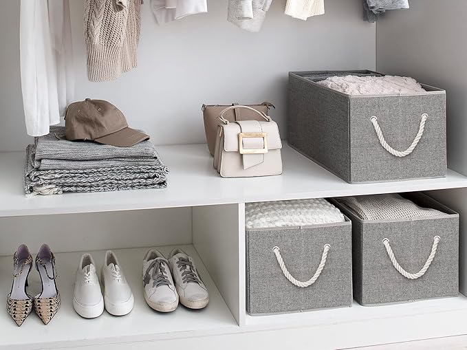 StorageWorks Storage Baskets for Shelves, Foldable Fabric Closet Storage Bins with Handles, Fabric Storage Bins Clothes Organizer, Gray, 3-Pack, Extra Large-Ruum Studio Home