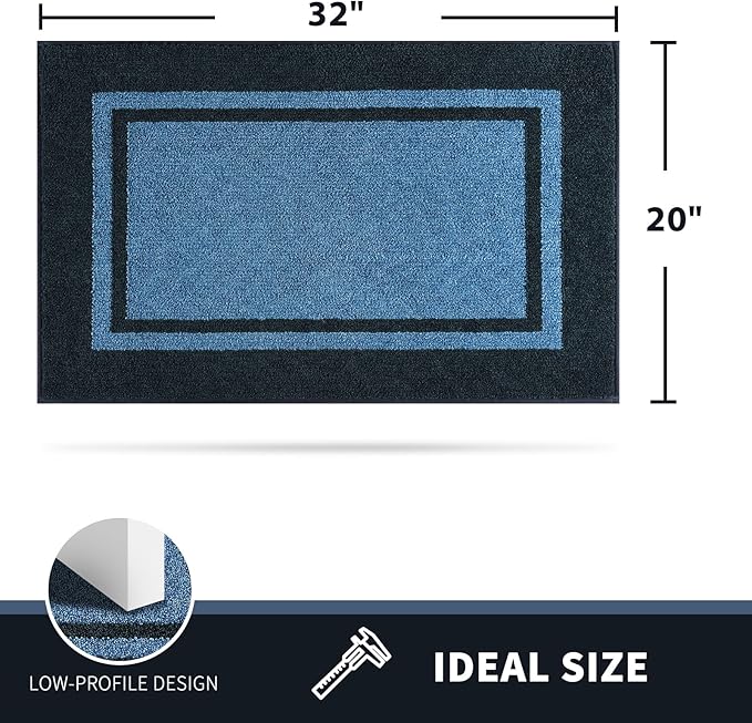 PURRUGS Dirt Trapping Door Mat 20" x 32", Non-Slip/Skid Machine Washable Entryway Rug, Shoes Scraper, Area Rug, Super Absorbent Welcome Mat for Muddy Wet Shoes and Paws, Light Blue & Navy-Ruum Studio Home