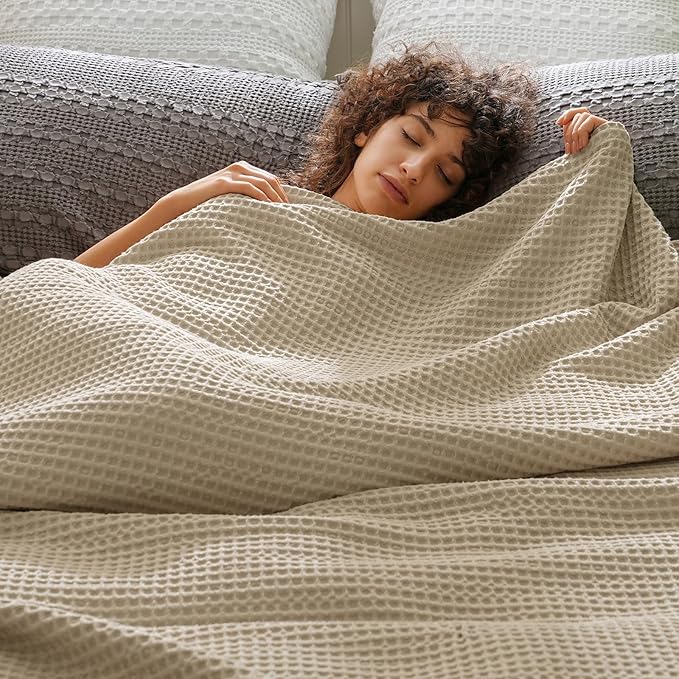 PHF Ultra Soft Waffle Weave Blanket Twin Size 66"x 90"- Washed Lightweight Breathable Cozy Woven Blanket for Bed - Aesthetic Decor for Couch Bedding Sofa Home Car - Khaki-Ruum Studio Home