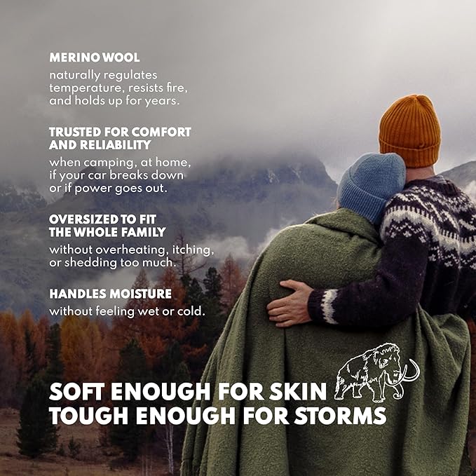 Woolly Mammoth Woolen Co. | Extra Large Merino Wool Camp Blanket | Perfect Outdoor Gear | Bedroll for Bushcraft, Camping, Trekking, Hiking, Survival, or Throw Blanket at the Cabin (Gray), 66" x 90"-Ruum Studio Home