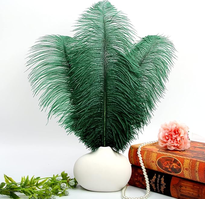 THARAHT Blackish Green Ostrich Feathers 12pcs Large Natural Bulk 12-14Inch 30cm-35cm for Wedding Party Centerpieces Mardi Gras Decoration Feather-Ruum Studio Home
