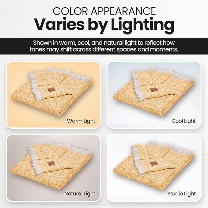 Gold Case Throw Blanket for Couch – 100% Recycled Turkish Cotton Blankets & Throws – Elegant Decorative Throw Blankets for Living Room Sofa – Woven Throws for Couch – Retro Mustard – 50x60-Ruum Studio Home