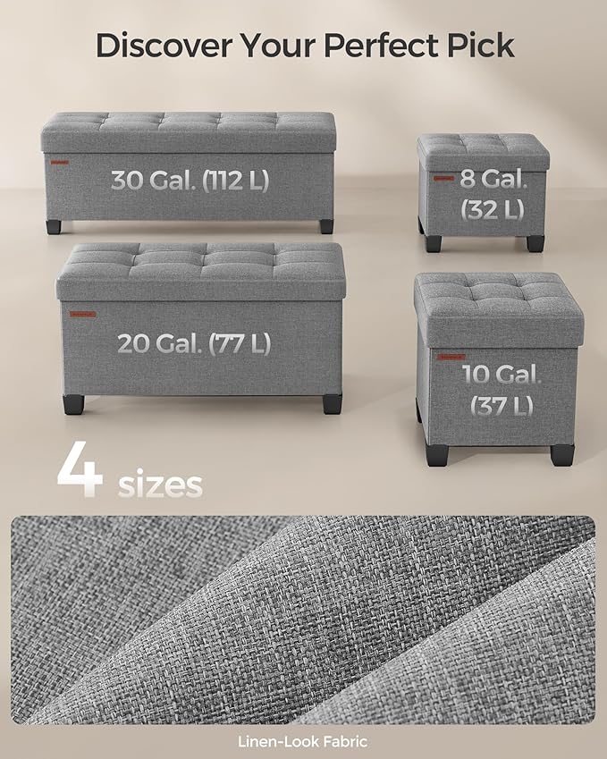 SONGMICS Storage Ottoman, Small Ottoman Foot Rest with Legs, 15 x 15 x 15.7 Inches Foot Stool, Load up to 660 lb, for Living Room, Bedroom, Dorm, Dove Gray ULSF014G02-Ruum Studio Home