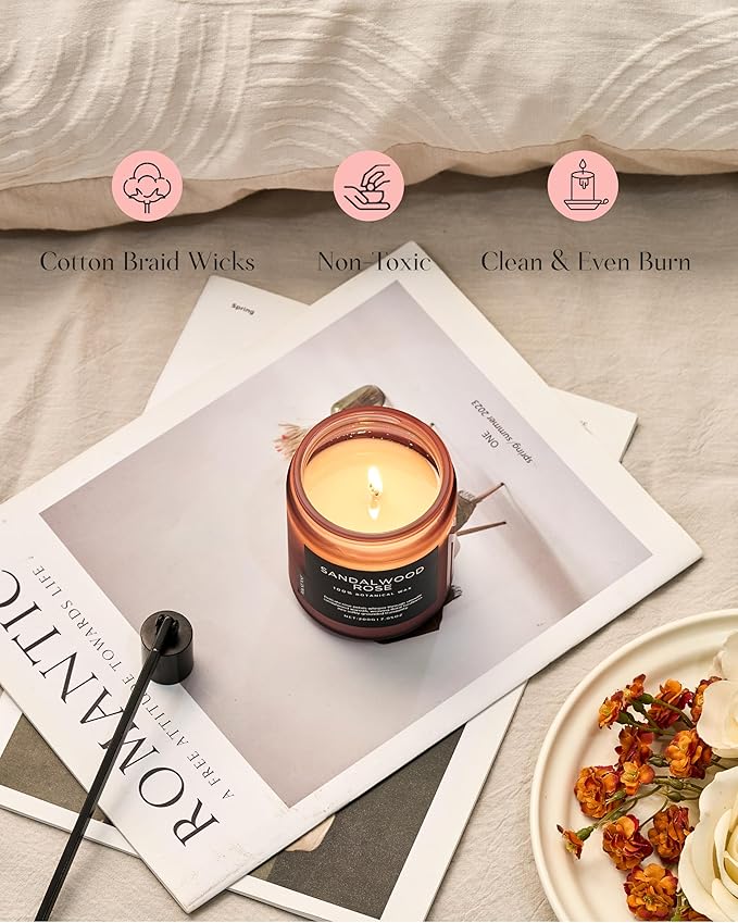 M&SENSE Sandalwood Rose Scented Candle 7.05oz 50 Hours Long Lasting Burn Natural Soy Wax Strong Scented Candle for Home, 2 Wick Home Fragrance Slow Burning Housewarming Gifts for Men Women-Ruum Studio Home
