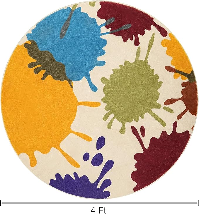 STARUIA Art Round Rug for Playroom, 4'x4' Colorful Kids Rug for Nursery, Non-Slip Small Circle Rugs for Kids Room, Machine Washable Bedroom Rugs Soft Circular Office Carpet for Preschool Dorm-Ruum Studio Home