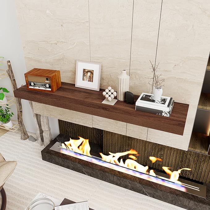 Floating Shelves 48 Inch Long, 12 Inch Deep Floating Shelves for Wall, 48 x 12 Large Wall Shelves for Home Storage & Display, 2" Thicked Floating Shelf for Bedroom, Living Room, Walnut Color, 1 Pack-Ruum Studio Home