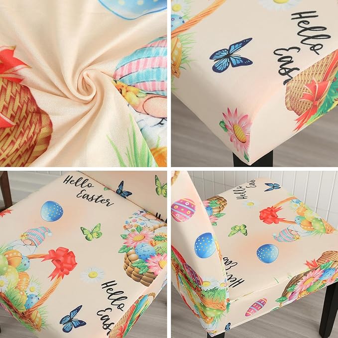 JQinHome Easter Chair Covers Set of 6,High Stretch Removable Washable Chair Seat Protector Cover for Easter Decoration-Easter Theme Decor with Easter Egg Basket-Ruum Studio Home