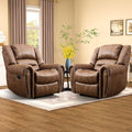 CANMOV Leather Recliner Chair Set of 2, Classic and Traditional Manual Recliner Chair with Comfortable Arms and Back,Manual Single Recliner Sofa for Living Room, Nut Brown-Ruum Studio Home