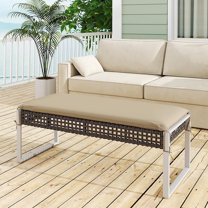 Tangkulka Outdoor Ottoman, Patio Rattan Heavy Duty Wicker Footrest with Soft Cushion & Metal Frame, Extra Seating, for Porch, Backyard, Lawn and Poolside (2)-Ruum Studio Home