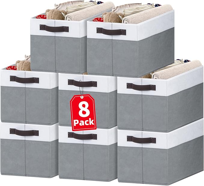 Criusia Large Storage Baskets 8 Pack Versatile Fabric Storage Bins for Closet Cabinet Wardrobe Nursery Pantry | Nursery Organizer Bins for Baby Diaper Toys Clothes | Housewarming Mothers Day Gift-Ruum Studio Home