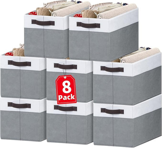 Criusia Large Storage Baskets 8 Pack Versatile Fabric Storage Bins for Closet Cabinet Wardrobe Nursery Pantry | Nursery Organizer Bins for Baby Diaper Toys Clothes | Housewarming Mothers Day Gift-Ruum Studio Home