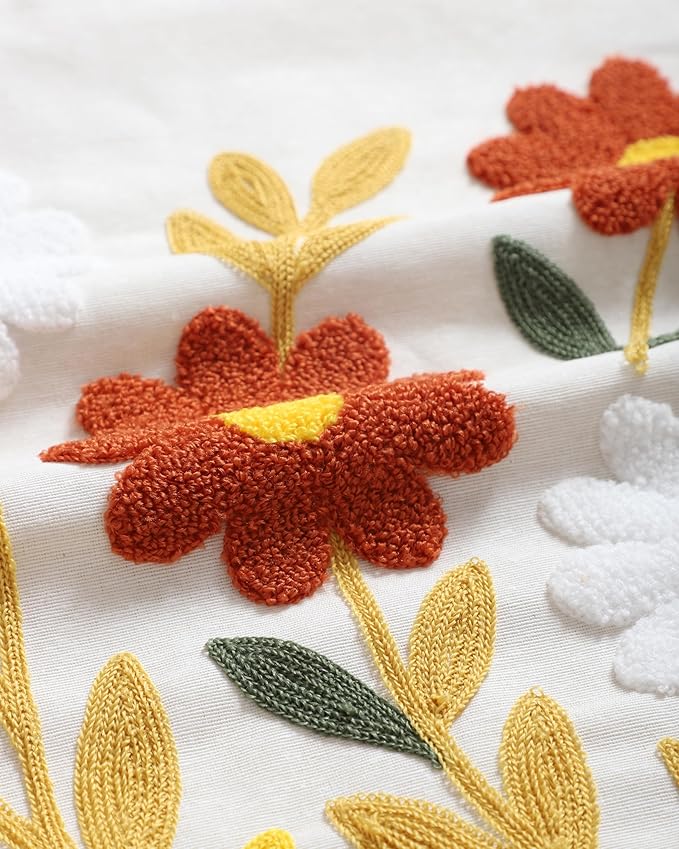 Throw Pillow Cover with Sunflower Embroidery – 18x18 inch Handmade Punch Needle Cushion – 100% Cotton Decorative Pillow for Couch, Bed or Living Room – Boho Floral Home Decor-Ruum Studio Home