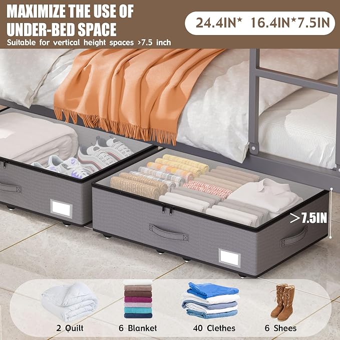 Under Bed Storage with Wheels, No Assemble Required 7.5 inches height Under Bed Storage bins,Large capacity Rolling Under bed Shoe Storage containers，dorm under bed storage drawers-Ruum Studio Home