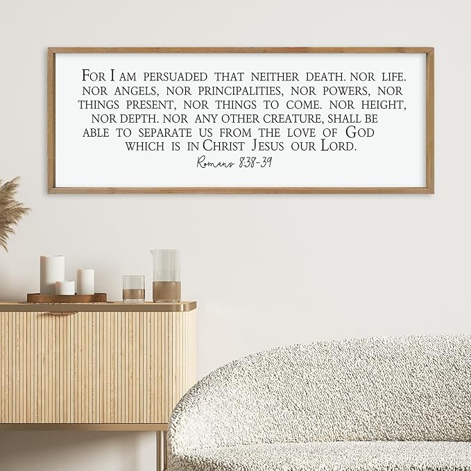 LuZhiQiang For I am Persuaded Wall Decor Art 40"×15" Romans 8:38-39 Sign Bible Verse Scripture Christian Large Wood Framed Wall Hanging (Wood)-Ruum Studio Home