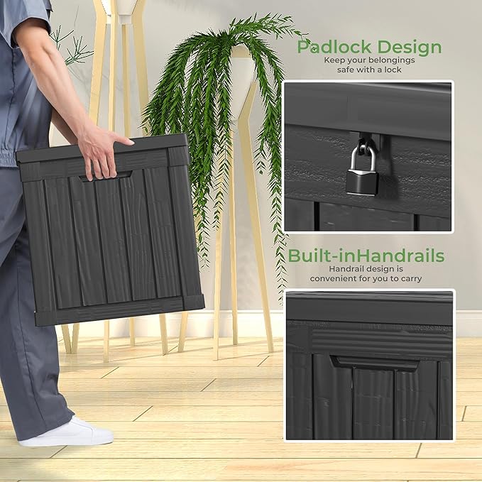 50 Gallon Deck Box Large Outdoor Storage for Patio Furniture,Outdoor Cushions,Garden Tools,Picnic Supplies and Pool Supplies,Waterproof,Resin,Lockable(Black)-Ruum Studio Home